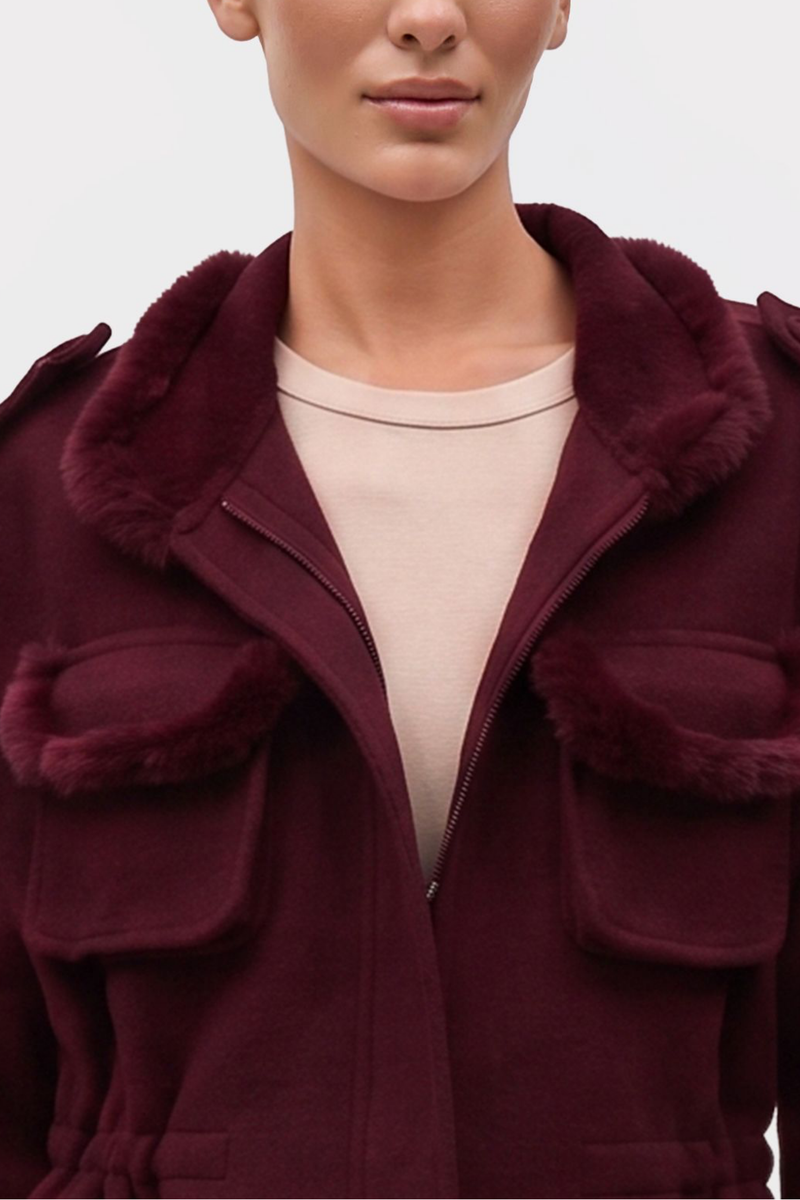 FUR-TRIMMED FUNNEL COLLAR & CHEST POCKETS