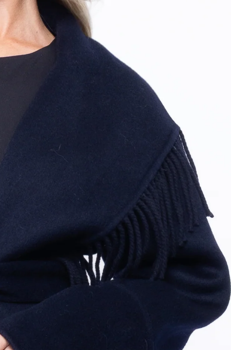 FRINGED SHAWL COLLAR