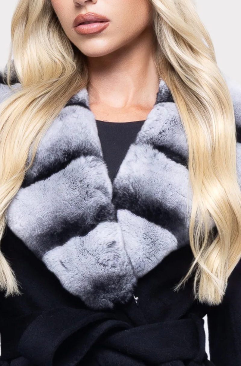 STRIPED FUR SHAWL COLLAR