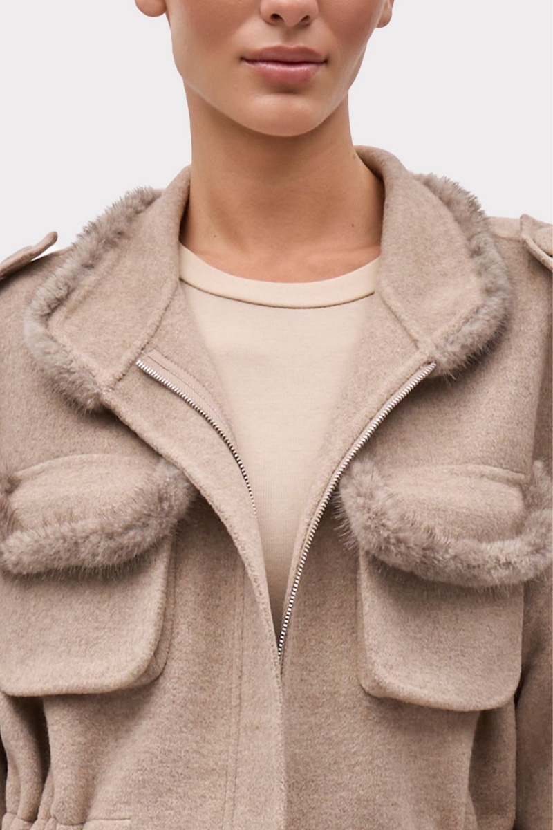 FUR-TRIMMED FUNNEL COLLAR & CHEST POCKETS